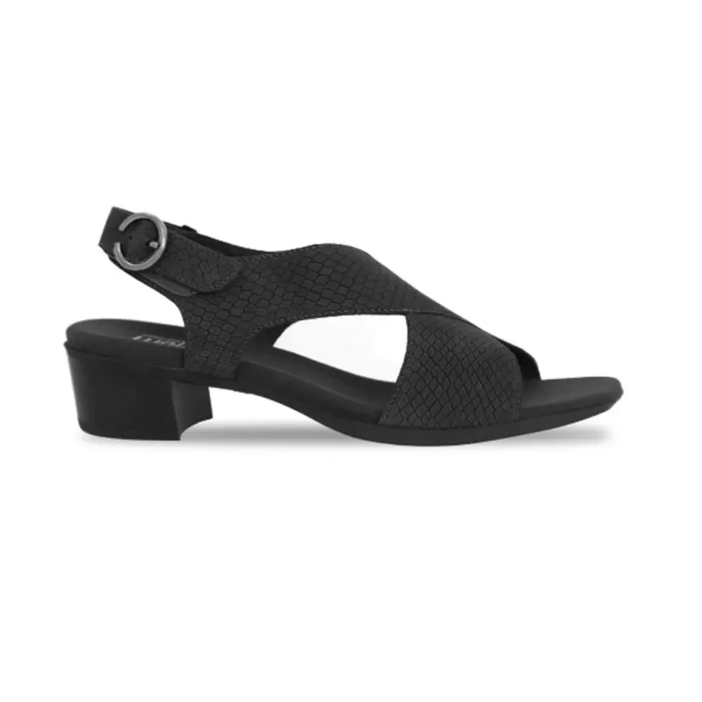 Munro 'Jenny' Black Lizard Print Nubuck Open-Toe Sandals Size: 8.5N Narrow Fit - Picture 2 of 13